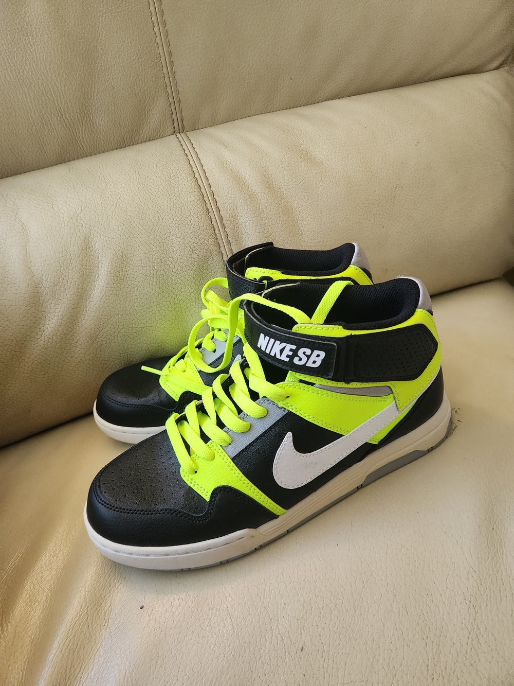 Nike Boys High-Top Athletic Sneakers - Black, Neon Yellow & White